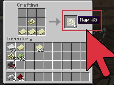 Step 1: Open the crafting menu to initiate the process. The crafting menu will look like the image shown above. Step 2: Place the compass in the middle of the crafting grid. Step 3: Place all 8 pieces of paper that you have collected around the compass. Step 4: The resultant block marked in red will have the Minecraft map once the crafting is done.